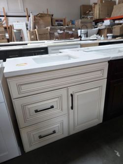Oakwhite 36" bathroom Vanity with White top