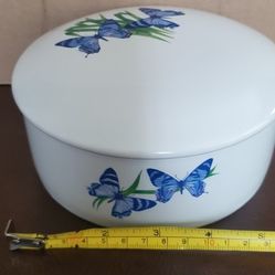 Porcelain Trinket Box With Blue Butterflies