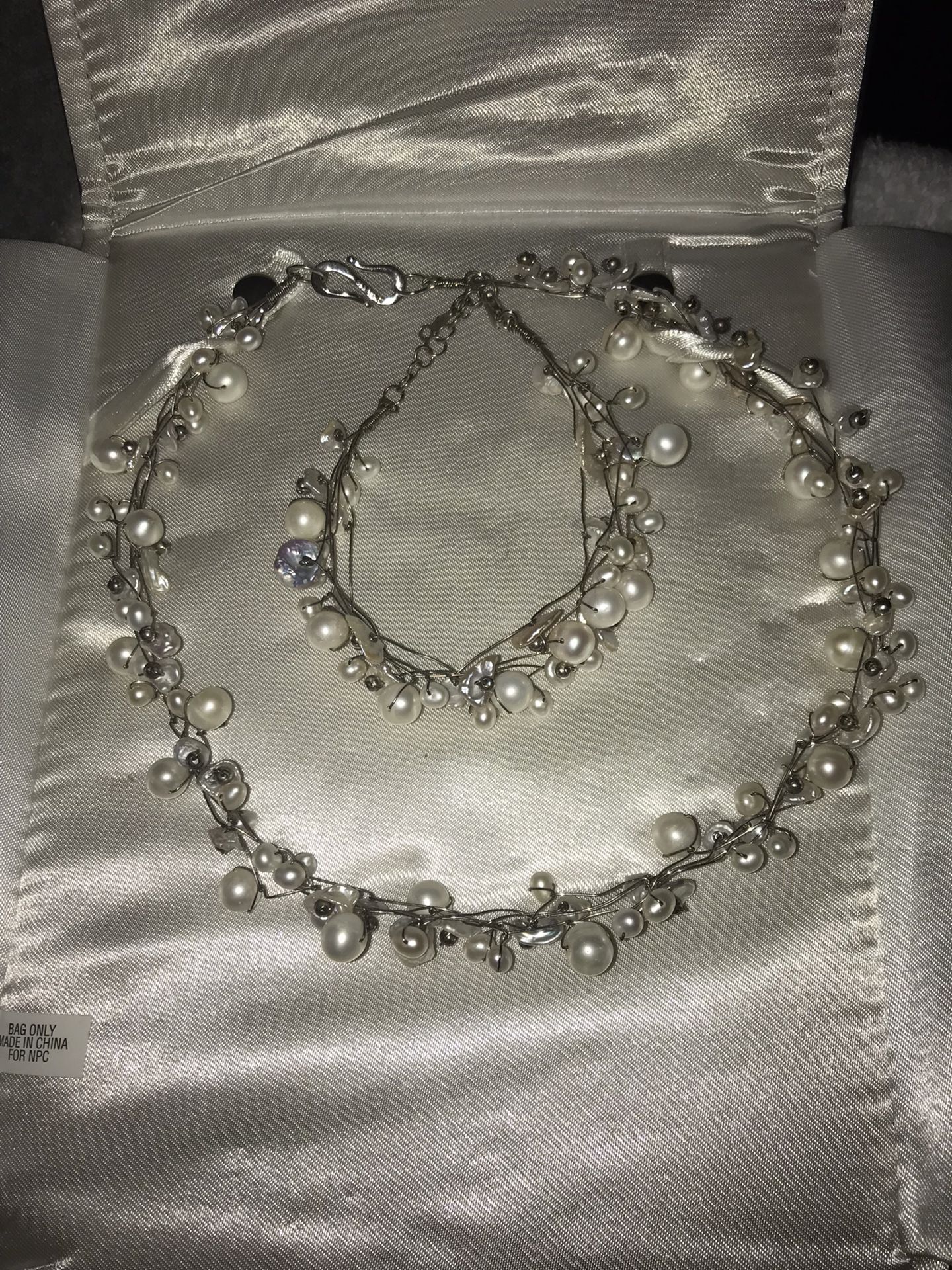 Pearl And Sterling Silver Choker And.bracelet Set
