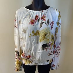 JM Collection White Floral Blouse size S 