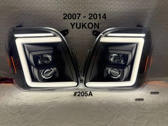 2007 TO 2014 GMC Yukon LED DRL Bar w/ Swithback Seq. Turn Signal Projector Headlights - Black