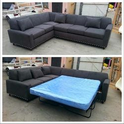 BRAND NEW 7X9FT AND 9X5.5FT SECTIONAL COUCHES, CHAISE WITH SLEEPER. DARK GRANITE FABRIC COLOR. CUSTOM MADE AVAILABLE 