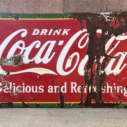 Antique Porcelain Coca Cola Sign Vintage old Mid Century Modern Coke 7up Man cave Pepsi