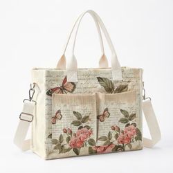 Floral Butterfly Canvas Tote Bag