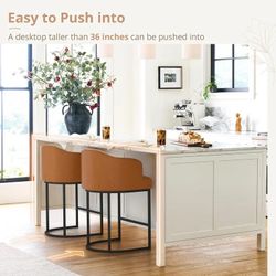 Counter Height Bar Stools with Back Sets of 2 Modern Counter Stools for Home Kitchen Brown