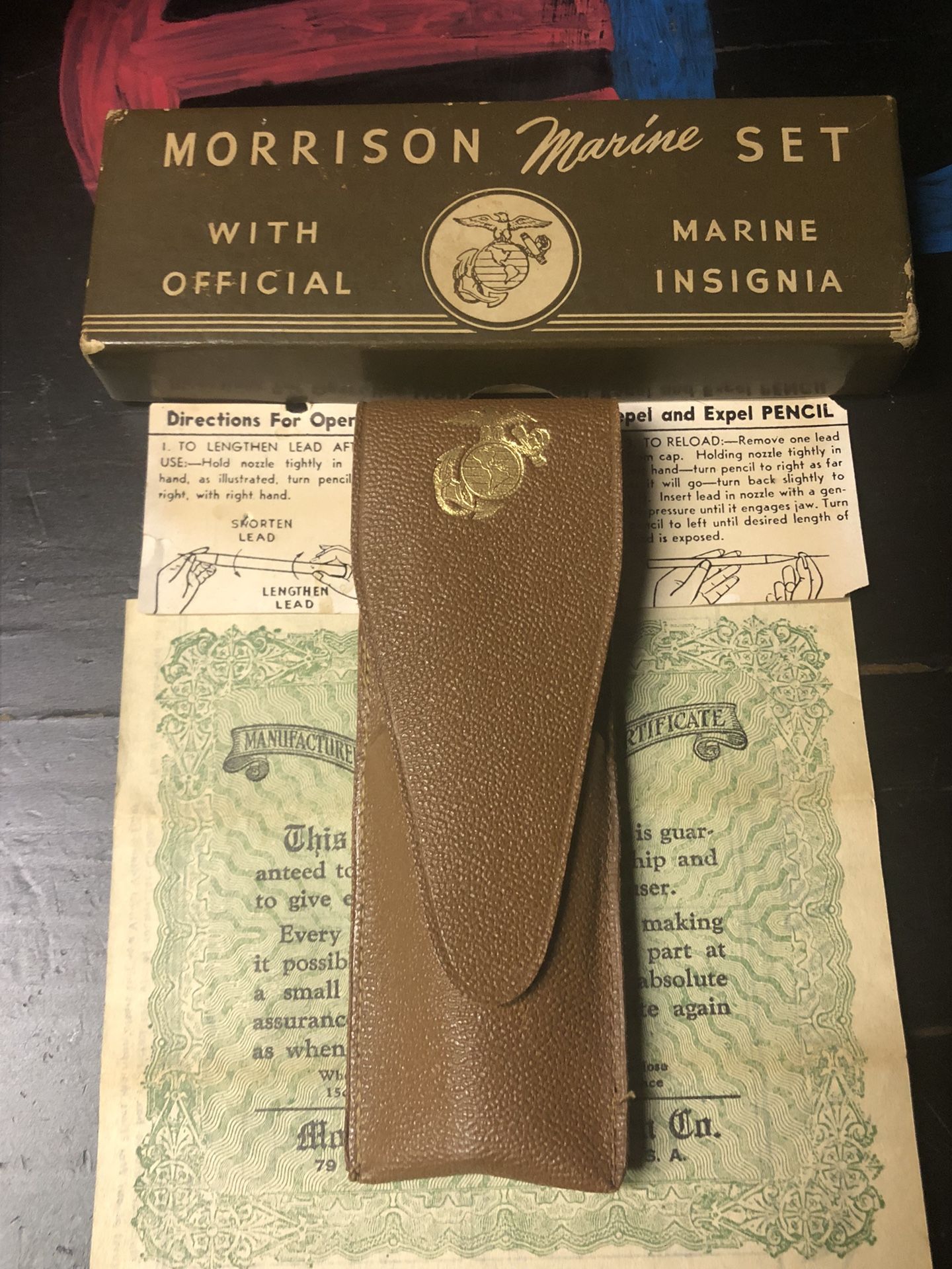 Vintage Morrison The Patriot Pen Set - Olive Green, Army Crest, Syringe Filler, 14k Extra Fine Nib $120.00 OBO