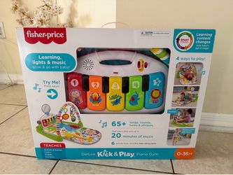 Fisher-Price Baby Playmat Deluxe Kick & Play Piano Gym for Learning & 2 Maracas Soft Rattles for Newborn to Toddler Play Ages 0+ Months