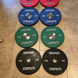 270lb Hammer Strength Urethane Olympic Bumper Plate Set Weights 