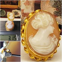 10K REAL GOLD, SHELL CARVED CAMEO BROOCH, PRECIOUS ANTIQUE PIECE, 3.15 GRAMS, #955
