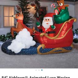 84" Airblown® Animated Luxe Waving Santa w/ Rocking Reindeer on a Cloud Inflatable Christmas Outdoor
