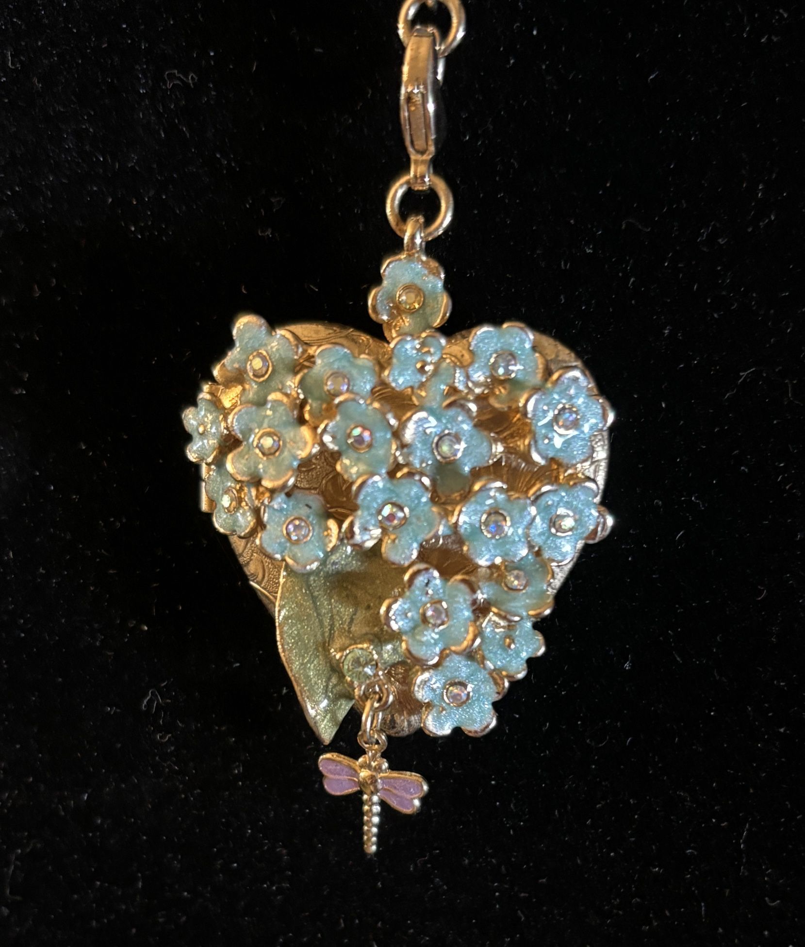 Kirks Folly Flower Heart Shaped Locket Necklace-Forget Me Knot