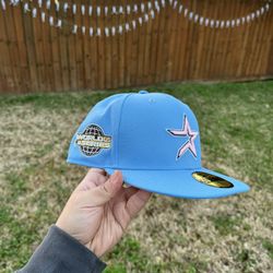 7 3/4 Astros baby blue and pink fitted