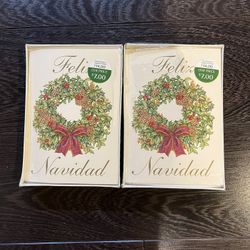 Christmas cards Feliz Navidad Spanish 2 boxes New Wreath