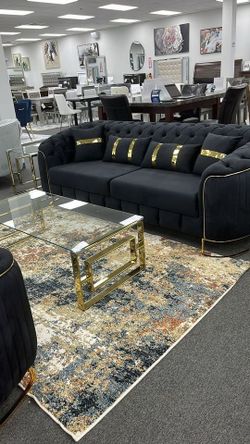 Brand New Royal look Velvet Sofa w/ gold legs & High Curved tufted arms