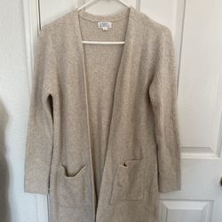 Market & Spruce Vail Long Line Ribbed Cream and Tan Cardigan With Pockets size Medium