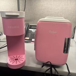 Pink Keurig And Mini Fridge 
