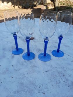 Set of 4 Blue Stem Wine Glasses