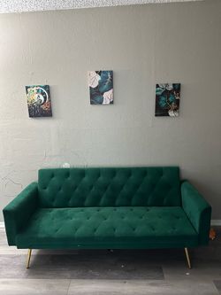 Green/Gold Foldable couch 2 pc set