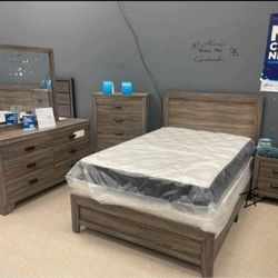 Millie Brown Panel Bedroom Set🍀 4-Piece Queen or King Dresser,Mirror,Nightstand🚛3-7 Days  Delivery 💳Financing Options
