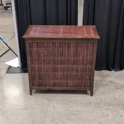 Pier 1 Imports- Dark Brown Wood Laundry Hamper with Bamboo Slats