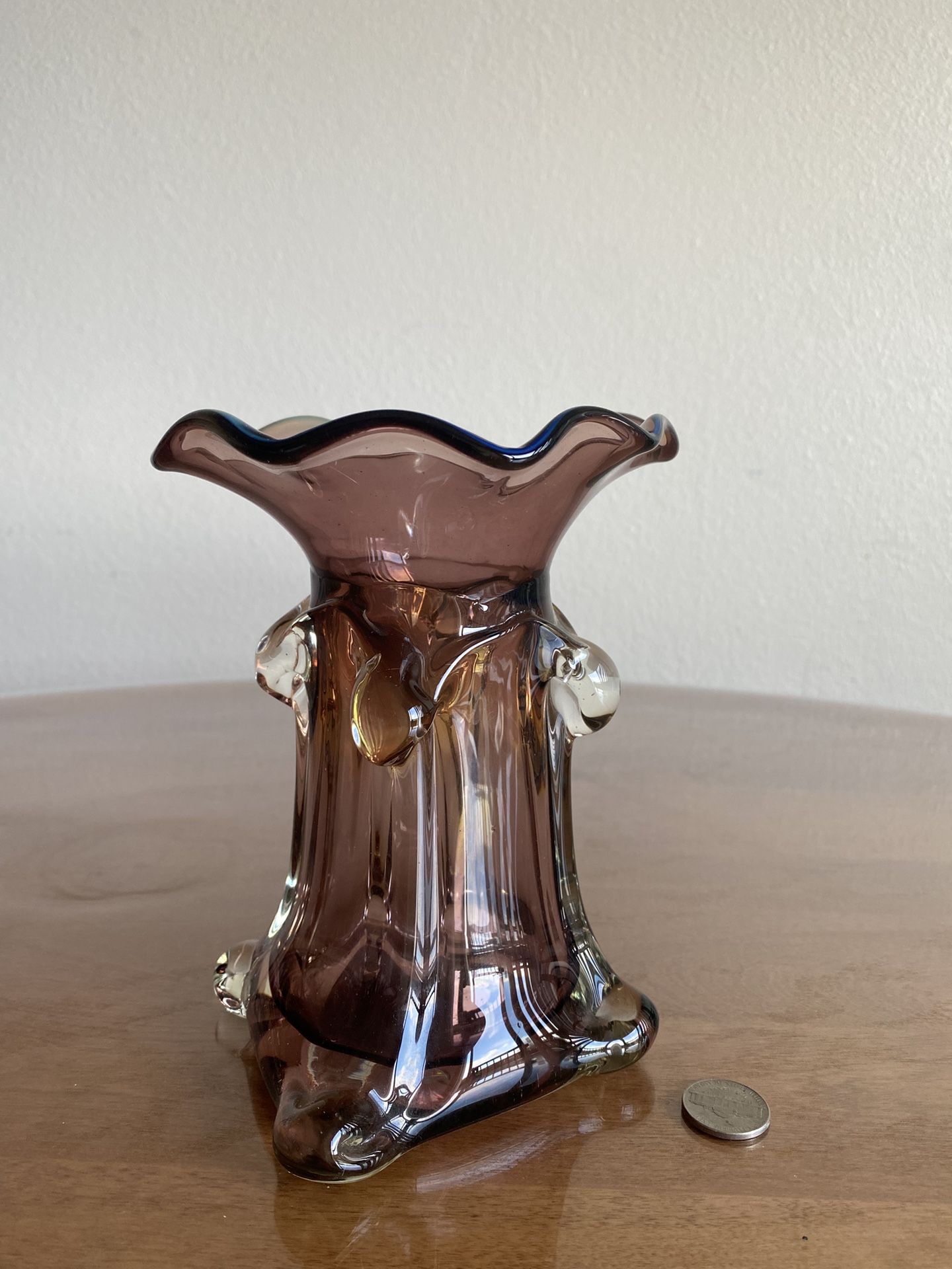 Vintage Mid-Century Modern (MCM) amethyst purple hand-blown vase
