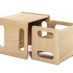 Weaning Table and Chair Set,Real Hardwood, Desk for Toddler Reading,Snack Time,Playroom,Activity Cube,Step Stool,1-3 Year Old Kids Montessori Furnitur