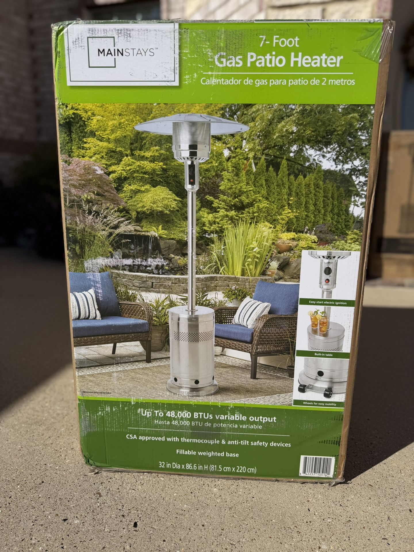 Brand New Mainstays 48,000 BTU Freestanding Metal Propane Patio Heater