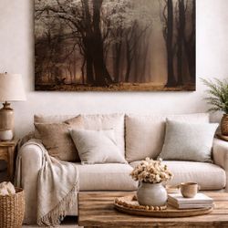 Oversized 33″ × 46″ Gallery-Wrapped Canvas – Misty Forest Landscape