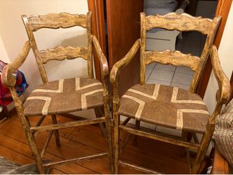 Pair Vintage French Distressed Look Bar Stools