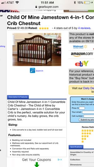 Carters Jamestown Convertible Crib In Perfect Shape For Sale In