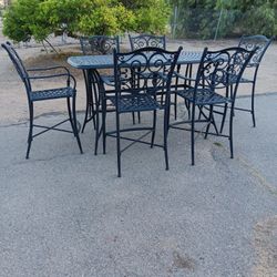 Patio Furniture Counter Height Bar Table W/ 6 Bar Stools 