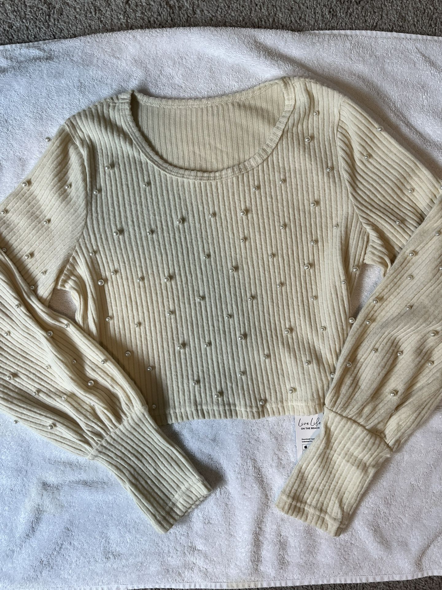 Women’s Cream Sweater with Pearls