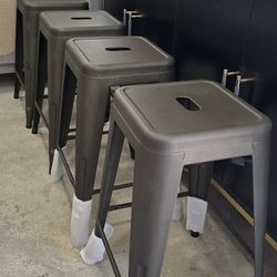 Set of 4 Counter Height Stools 24' High Backless Silver Antique Finish with Clear Coat Metal New 