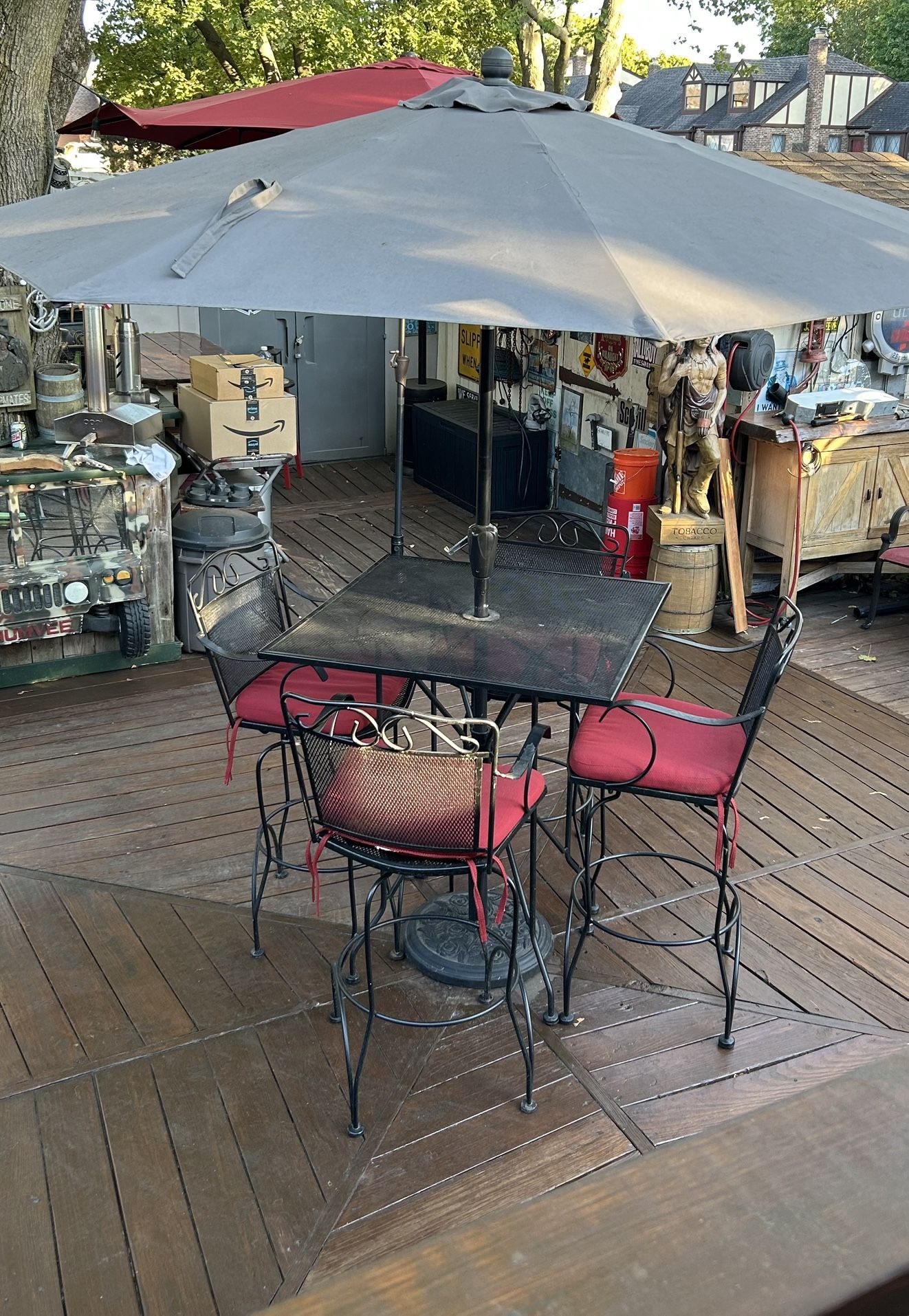 Outdoor Table /4 Chairs/Umbrella And Base