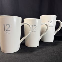 Starbucks Set 12, 12,16 Tall And Grande Mug Cup Ivory Ceramic Coffee Tea 3pc New