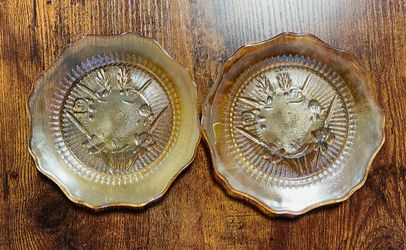 VTG 1960s MCM Jeanette Iris Saucers Depression Carnival Glass Orange 5.5" Plate
