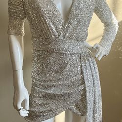 Cute Silver Sequin Party Dress