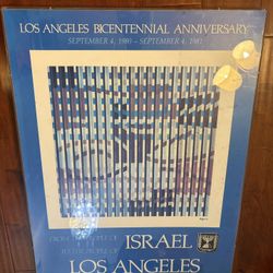 Yaacov Agam Los Angeles Bicentennial 1980 Israel Poster Op Art Framed VTG