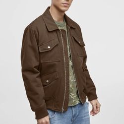 Mode of One Men's Multi Pocket Bomber Jacket Dark Walnut SMALL