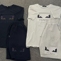Fendi Shirt & Shorts Sets – Dark Purple (L) & White (XL)