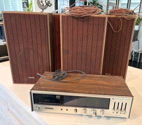 Vintage Panasonic Quadraphonic 8-Track System - Receiver, 4 Speakers & 106 Tapes - Tested & Working