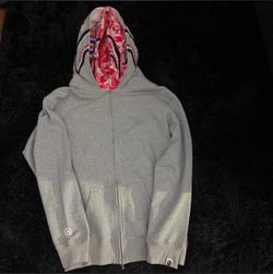 BAPE Shark Zip Hoodie Gray Camo Hood Size