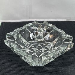 Vintage French Cigar / Cigarette Glass Square Ashtray 60s Mid Century Heavy Cut