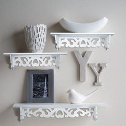 Set of 3 tier white wooden floating shelves