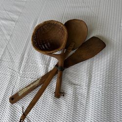 Vintage Handmade Scoop Basket Primitive Ladle, Spoon, Spatula 3 Piece Set