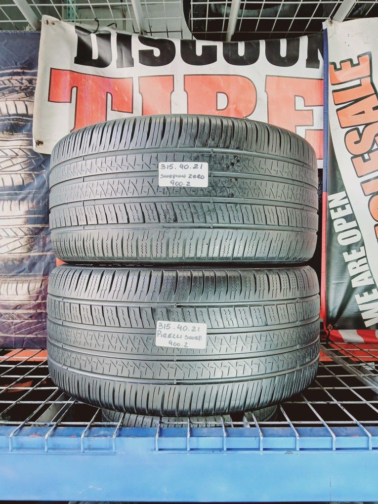 ✅️ 2 USED TIRES 315/40ZR21 PIRELLI SCORPION ZERO ALL SEASON 315/40R21 LAMBORGHINI URUS MERCEDES-BENZ PORSCHE PERFORMANCE TIRES 315 40 21