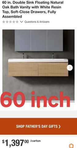 60 in. Double Sink Floating Natural Oak Bath Vanity with White Resin Top, Soft-Close Drawers, Fully Assembled