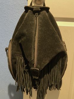 Rebecca Minkoff Julian Mini Fringe Black Suede Leather Backpack