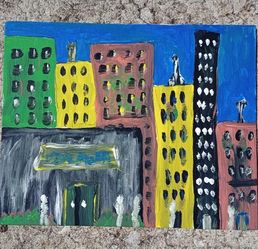 Cityscape Abstract Painting 10" x 8" *40.00* Acrylic Canvas Board Artwork