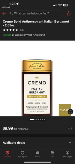 Cremo Solid Antiperspirant Italian Bergamot 3 PACK